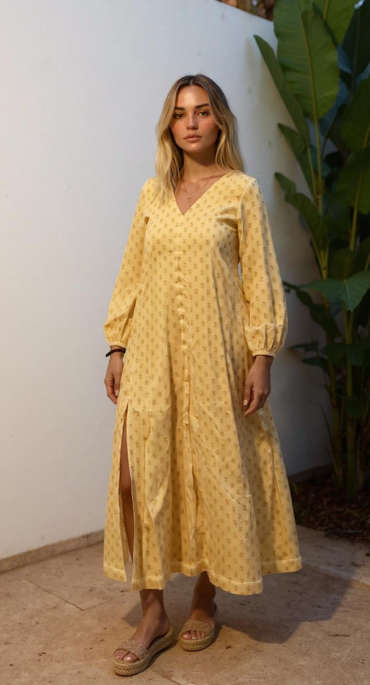 Long Sleeve Slit Dress "Anjani"