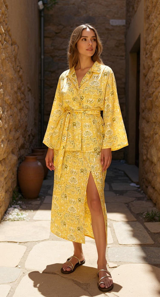 Wrap Shirt and Slit Skirt Set "Saarang"