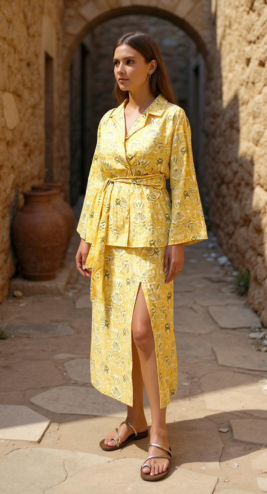 Wrap Shirt and Slit Skirt Set "Saarang"